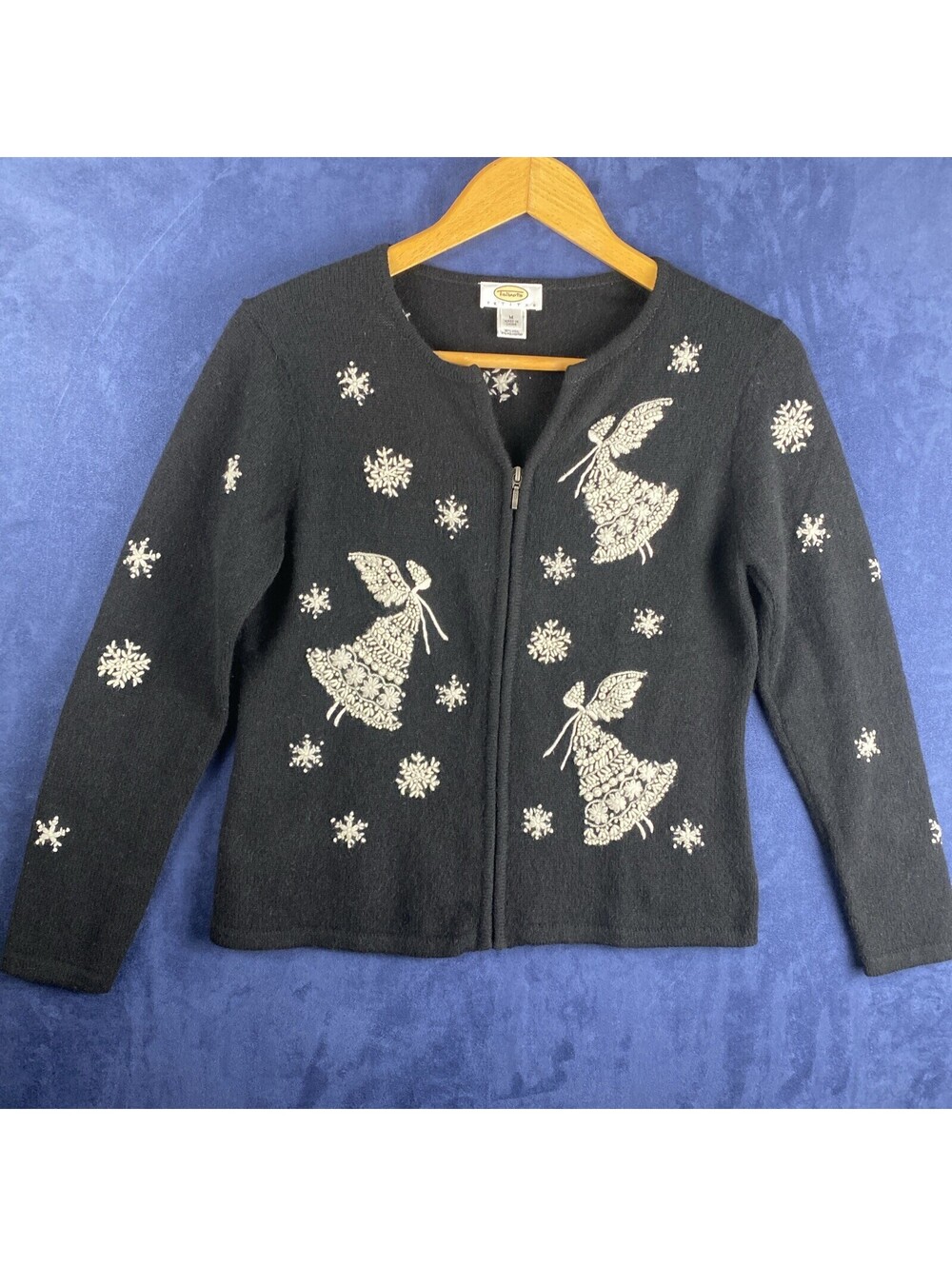 Talbots M Cardigan Lamb wool/Angora Embroidery Christmas Sweater
